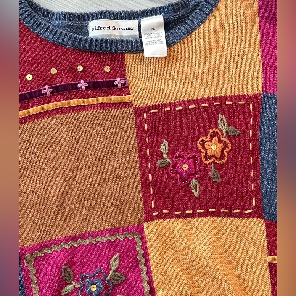 Vintage Patchwork Sweater Large Petite Color Bloc… - image 4